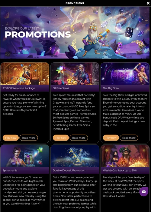 Offres bonus casino cadeaux Gratowin